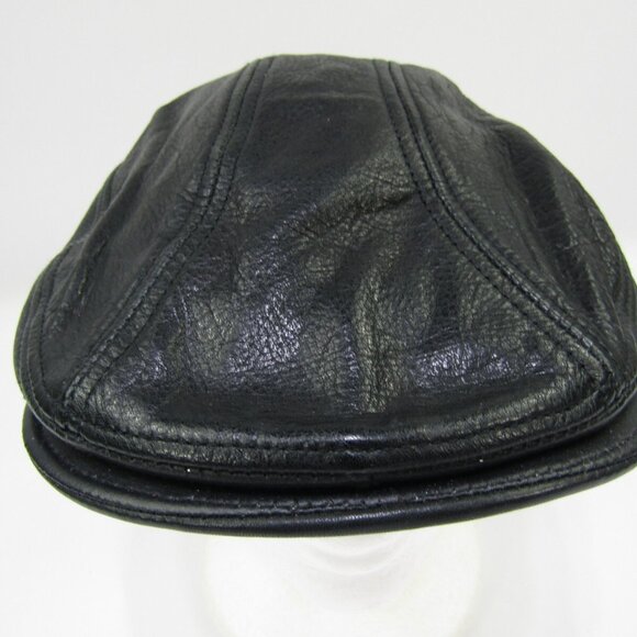 Dobbs Leather Newsboy Cabbie Cap Hat Black Size Small/Medium Dad Grandpa Golf - Picture 1 of 4